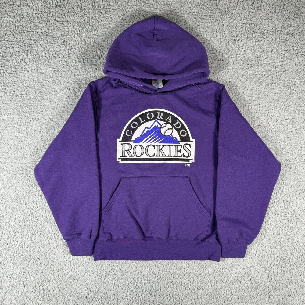 Colorado Rockies Sweatshirt Hoodie Size Small MLB Purple Jerzees Pullover
